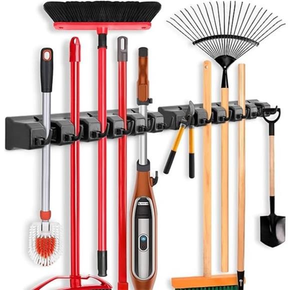2 Pack Mop and Broom Holder,Wall Mounted Organizer Mop & Broom Storage Tool Rack - Picture 1 of 8